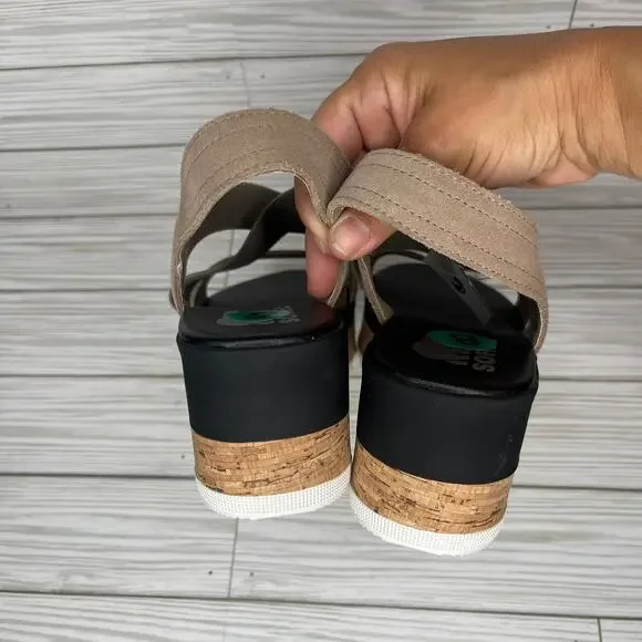 Sorel Cameron Platform Slingback Sandals Taupe Sea Salt Leather Women's Size 8 - Picture 4 of 7